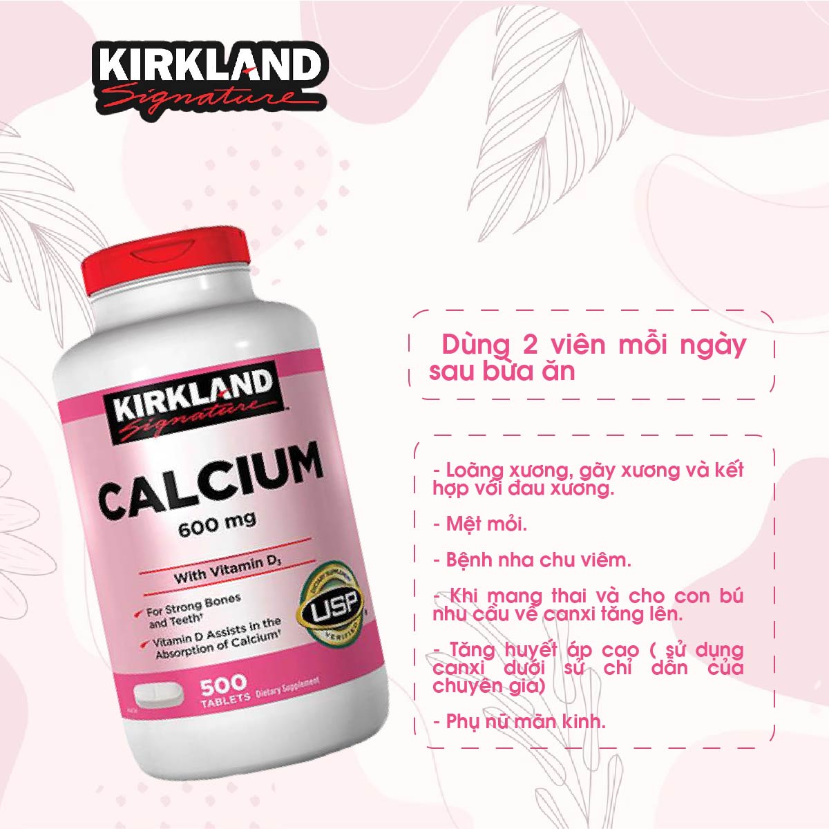 Viên Uống Hỗ Trợ Bổ Sung Calcium + D3 Của Kirkland 500 viên giúp chắc khỏe xương của Mỹ