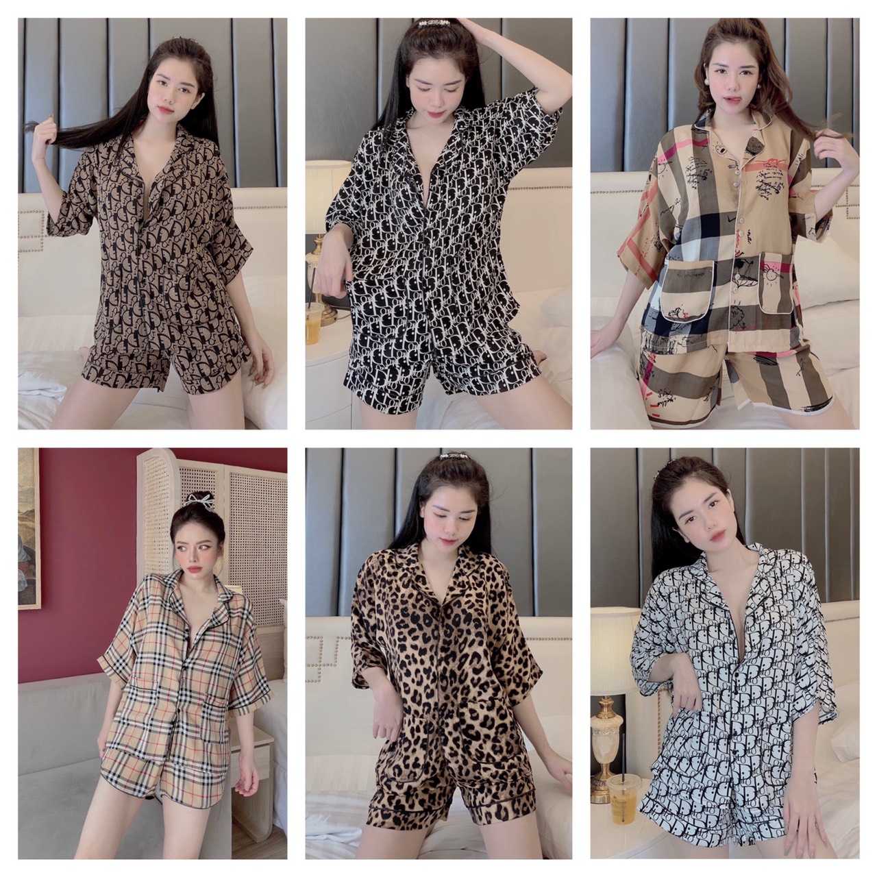 Bộ Pijama Lụa Cao Cấp Cánh Dơi Áo Cộc Quần Đùi