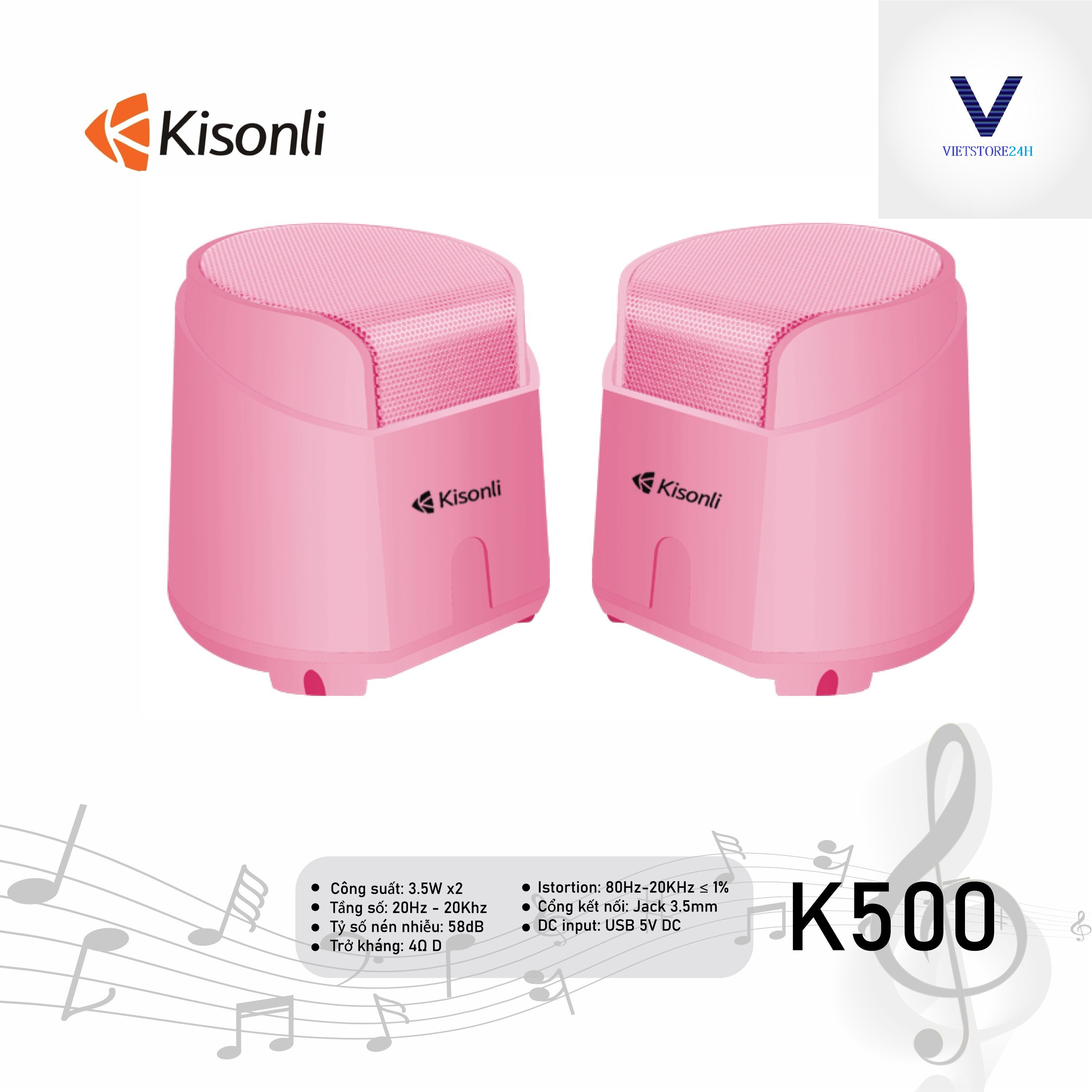 Loa 2.0 Kisonli K500 Pink LED