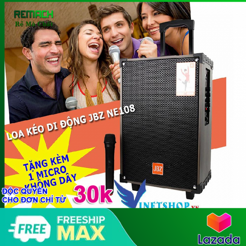 Loa kéo di động - Loa kéo Karaoke - Loa kéo giá rẻ - Loa kéo đa năng cỡ lớn vân gỗ cao cấp bluetooth âm thanh Hifi hát karaoke tặng kèm Mic không dây JBZ NE 108 -2020