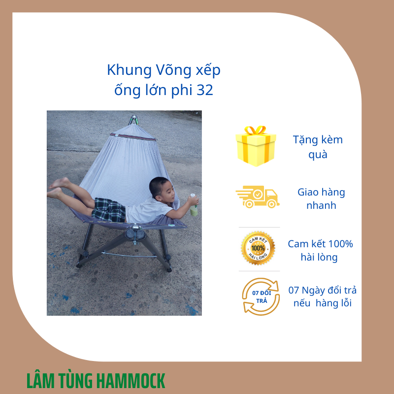Combo Khung võng xếp sơn tĩnh điện ống phi 32 (bao gồm 01 khung + 01 lưới võng)
