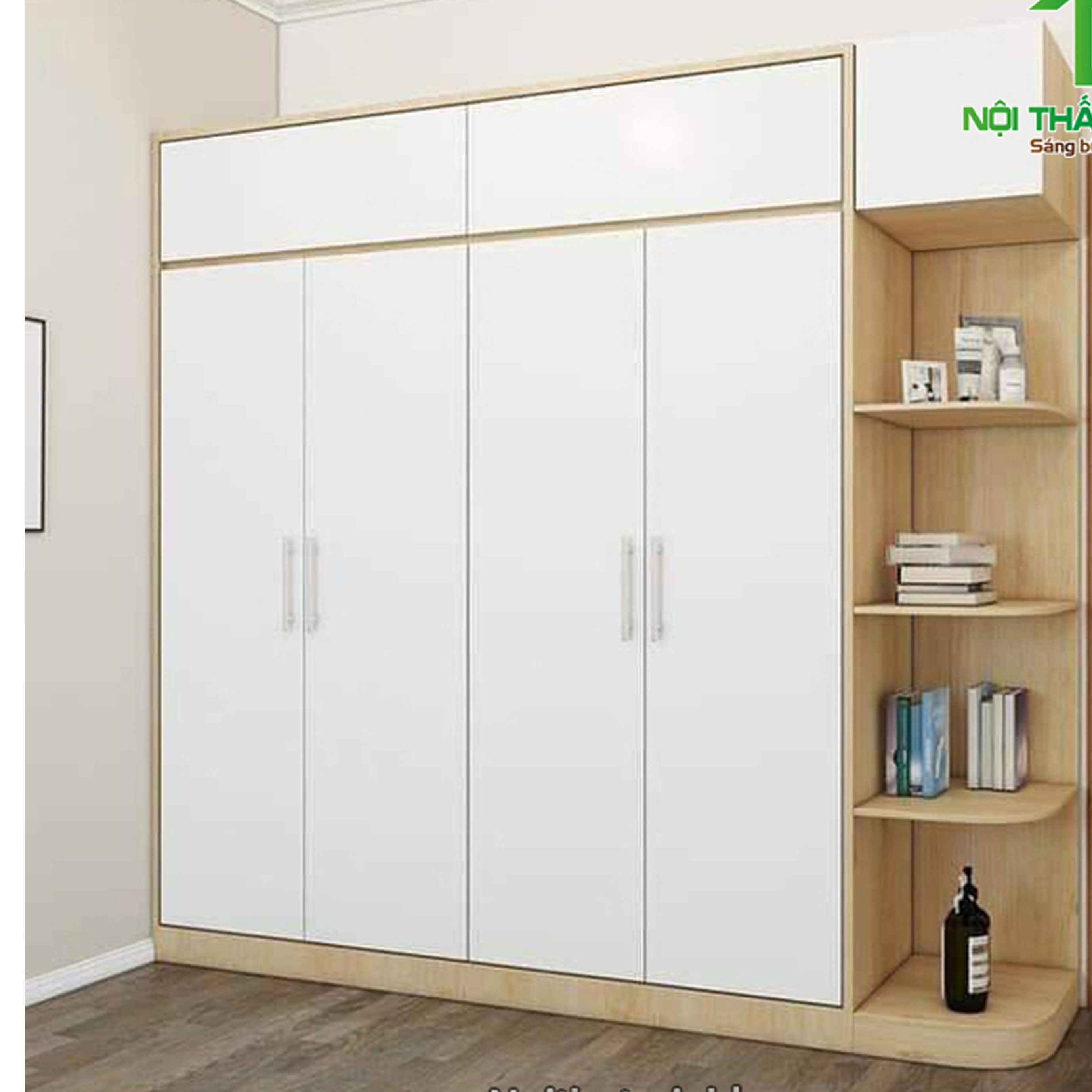 Tủ quần áo gỗ công nghiệp , tủ quần áo có kệ trang trí ngang 2m3