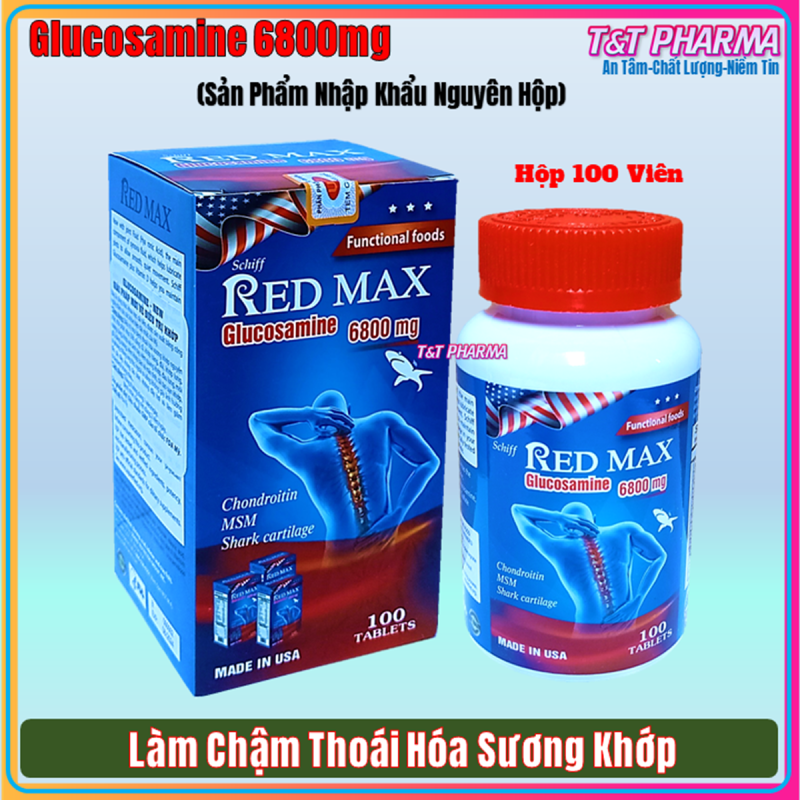 [Hộp 100 viên nhập Khẩu Mỹ] Viên Uống Bổ Xương Khớp  Glucosamine Red Max 6800mg - thành phần glucosamine 6800mg, sụn cá mập 1000mcg Hỗ trợ điều trị thoái hóa khớp,giảm đau lưng, mỏi gối ,phòng ngừa ung thư