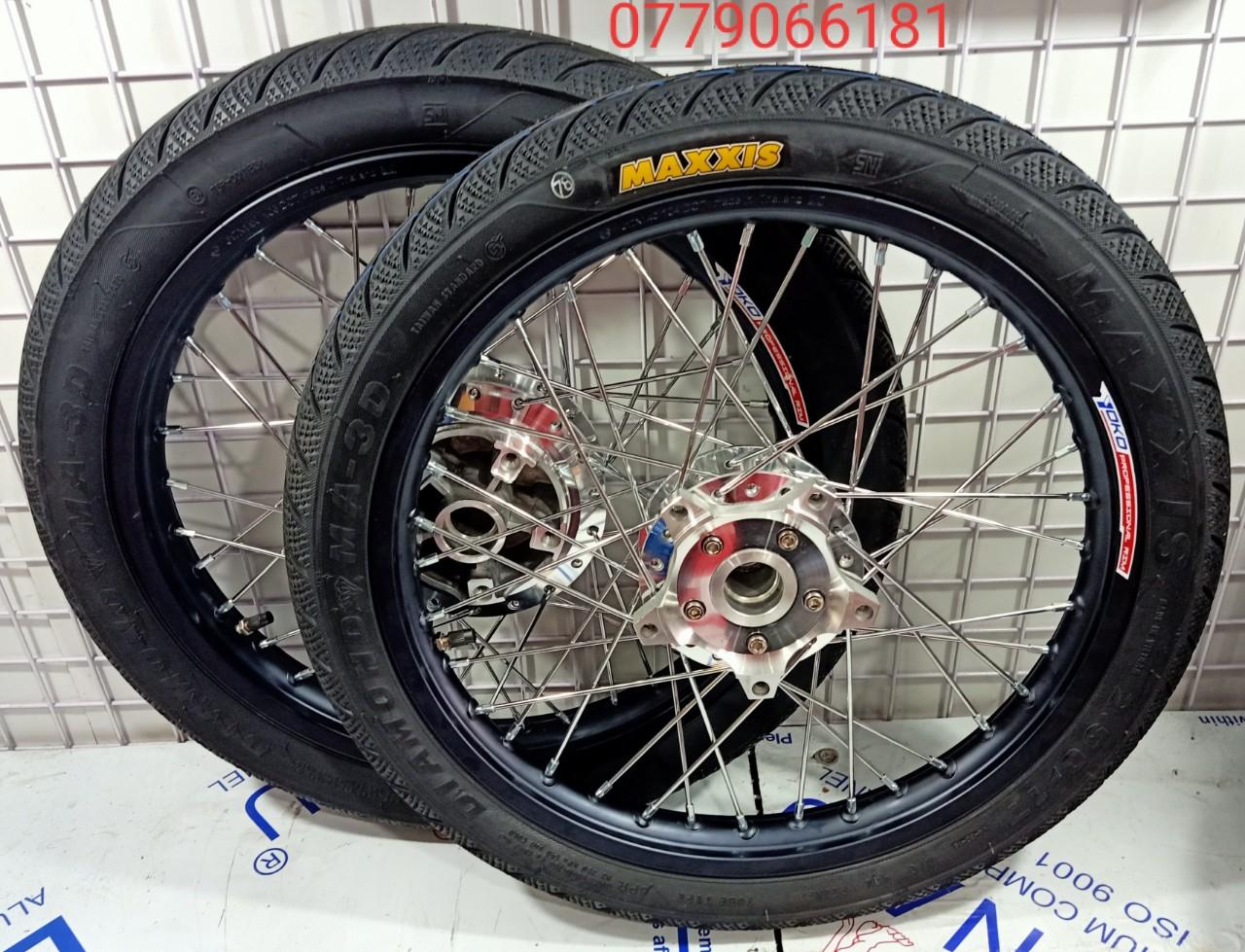BÁNH CĂM EXCITER 150 CÓ VỎ RUỘT MAXXIS, NIỀNG YOKO ĐEN, ĐÙM MẠ CROM, GẮN VỪA KHÔNG CHẾ