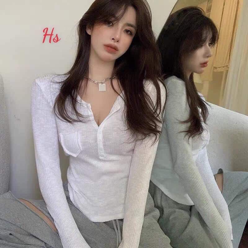 SIÊU PHẨM ÁO DÀI TAY KHUY NGỰC CỰC ĐẸP