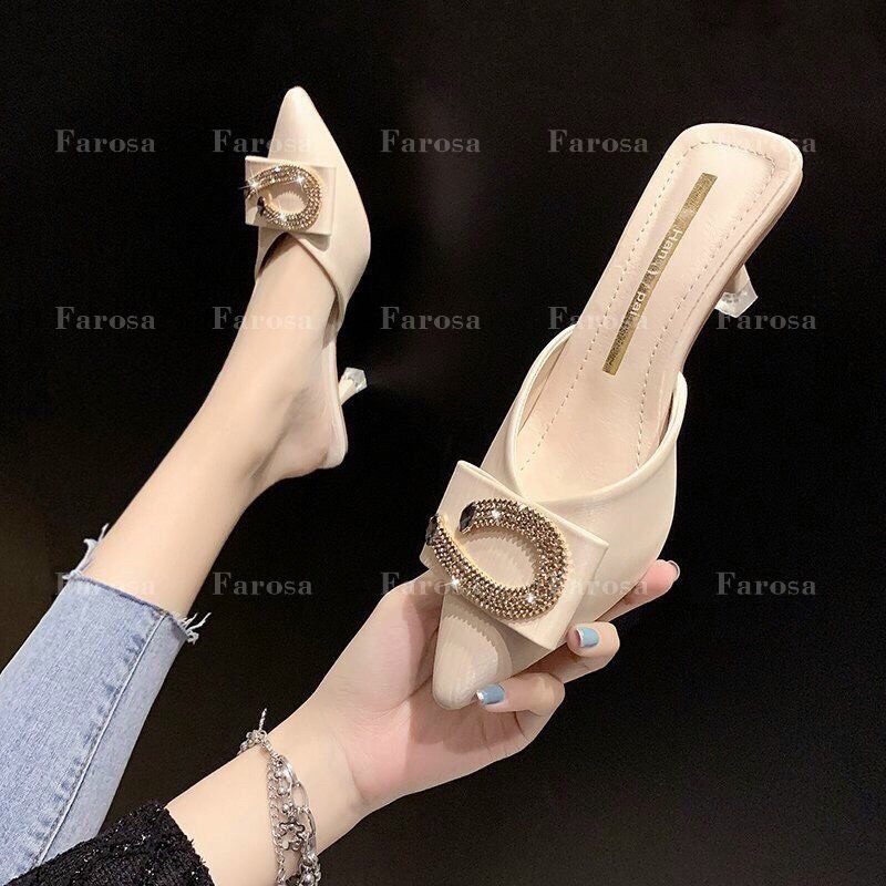 Guốc sục bít mũi cao 7p chất da lộn đính đá sang trọng