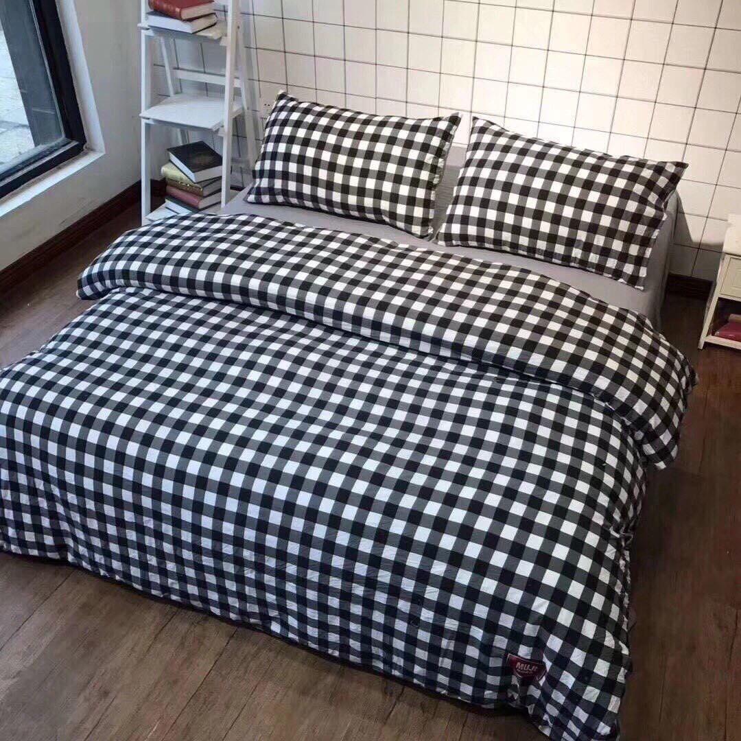 Chăn Ga Gối Đũi Muji Kẻ Caro chất đũi, chăn ra gối nệm, bộ chăn ga đũi, đũi, chăn ra đũi, cotton đũi remato