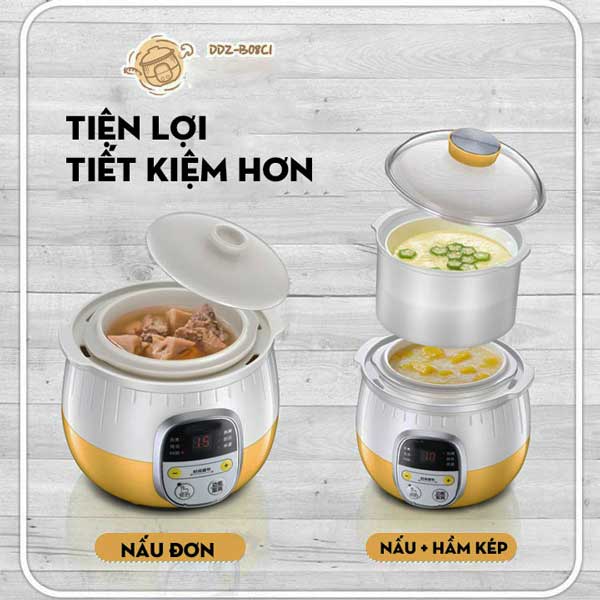 Nồi nấu cháo chậm - chưng - hấp 1,6l hãng Bear