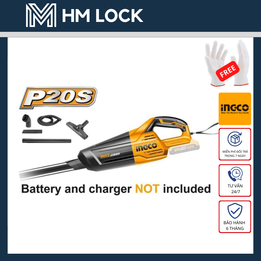 Máy hút bụi 0.7l dùng pin 20v ingco - hàng chính hãng - cvli2001 - hm lock