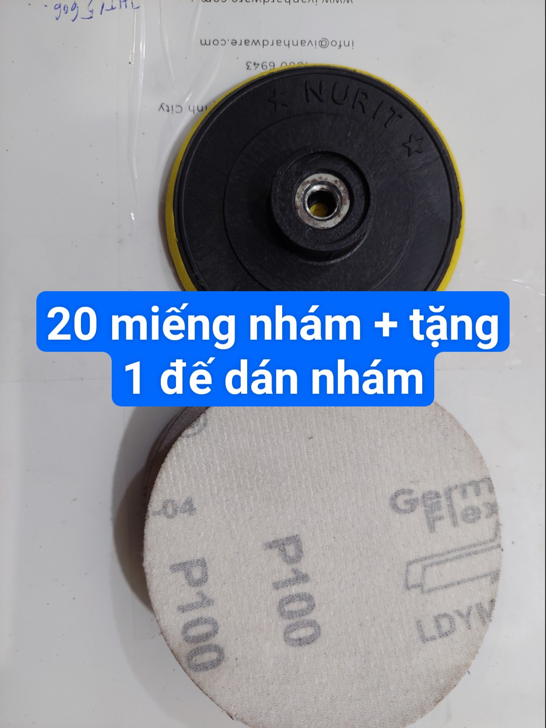 Combo gồm 20 miếng nhám +1 đế dán giấy nhám 1 tấc gắn máy mài, Giấy nhám tròn mịn thô chà gỗ 100mm, Giấy Nhám Tròn 100mm , Giấy nhám tròn mịn thô chà gỗ giấy ráp dính 100mm