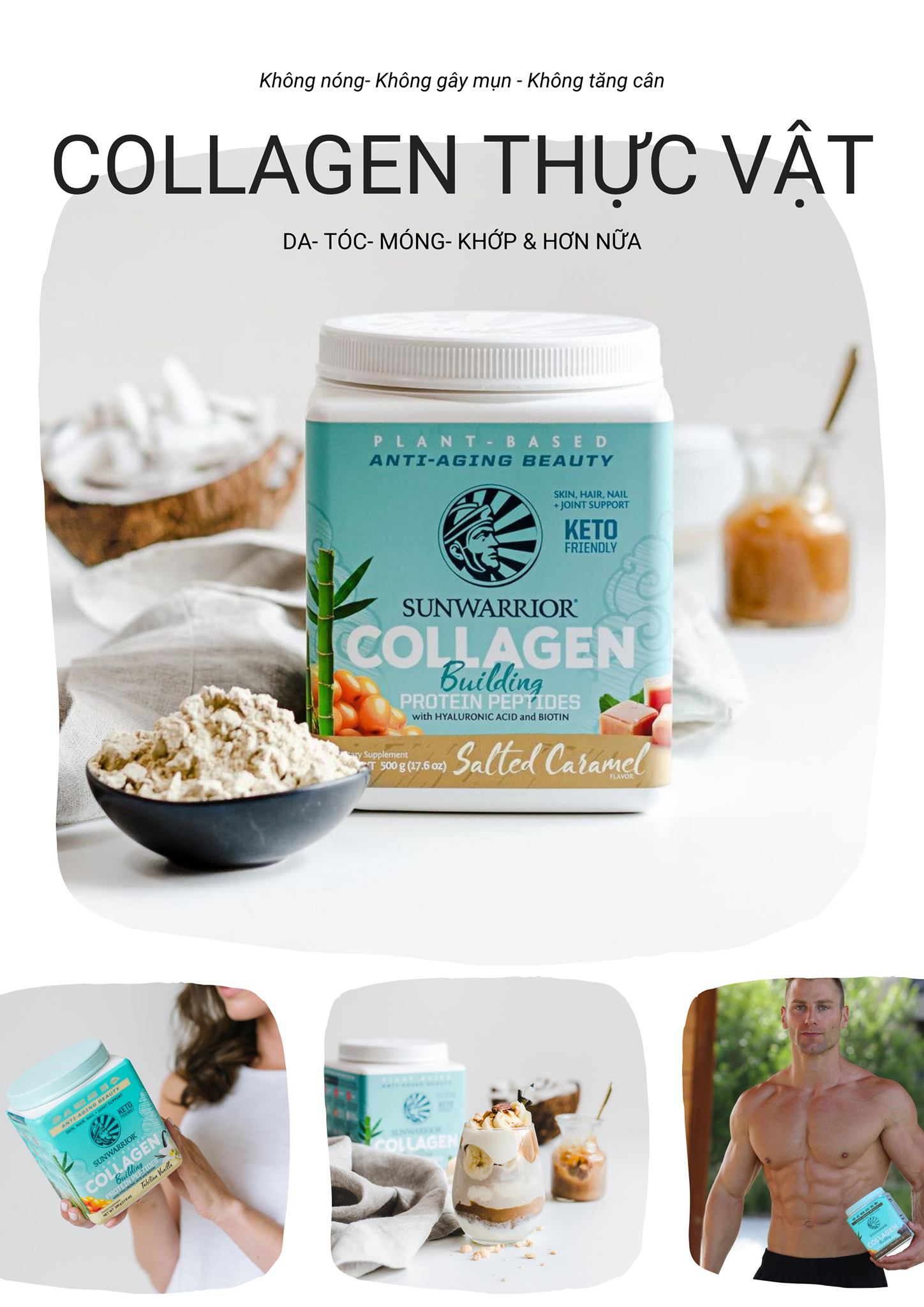 Bột thuần chay bổ sung collagen building protein peptides Sunwarrior 500g