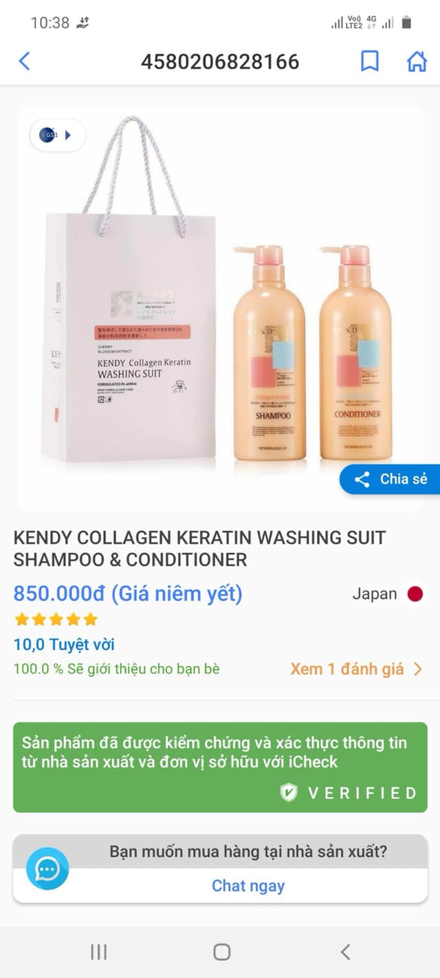 Cặp Dầu Gội Xả Nhật Kendy Dưỡng Sinh Cao Cấp 800ml