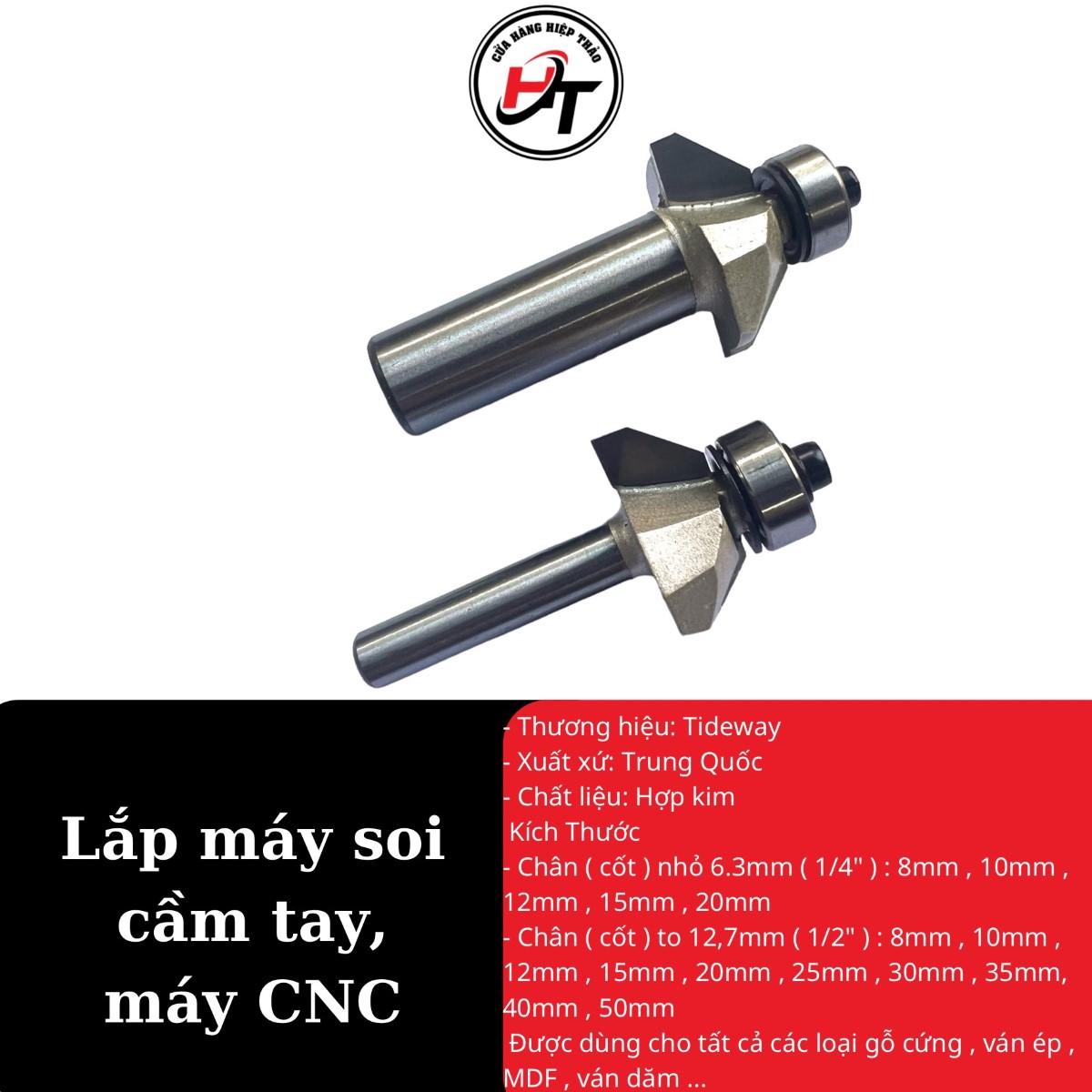 Mũi phay gỗ vát 45 độ có bi Tideway cao cấp 0203 MSVCB-45-TW