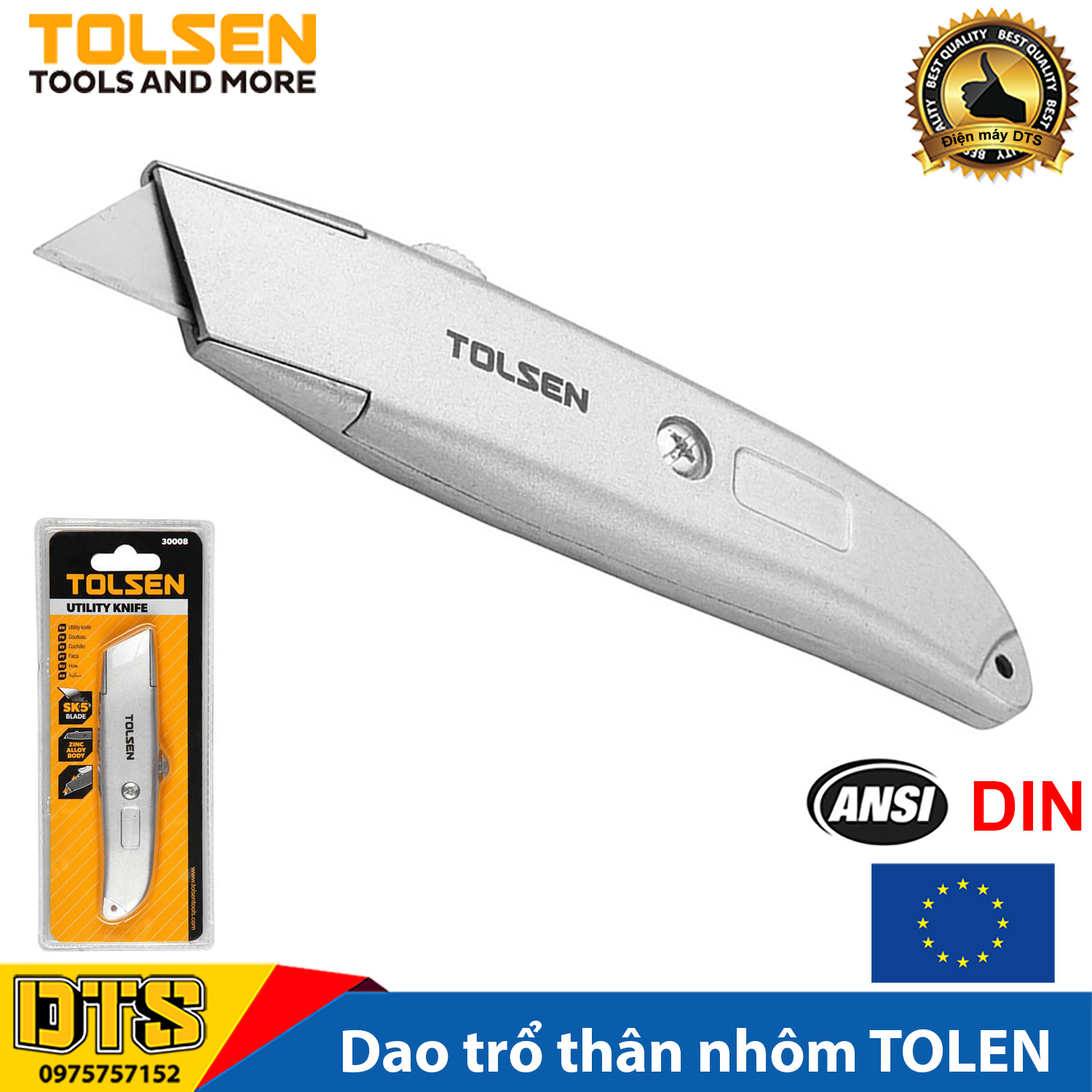 Dao trổ - Dao rọc giấy thân nhôm TOLSEN, lưỡi liền cán chắn chắn, lưỡi dao SK5 - Tiêu chuẩn xuất khẩu Châu Âu