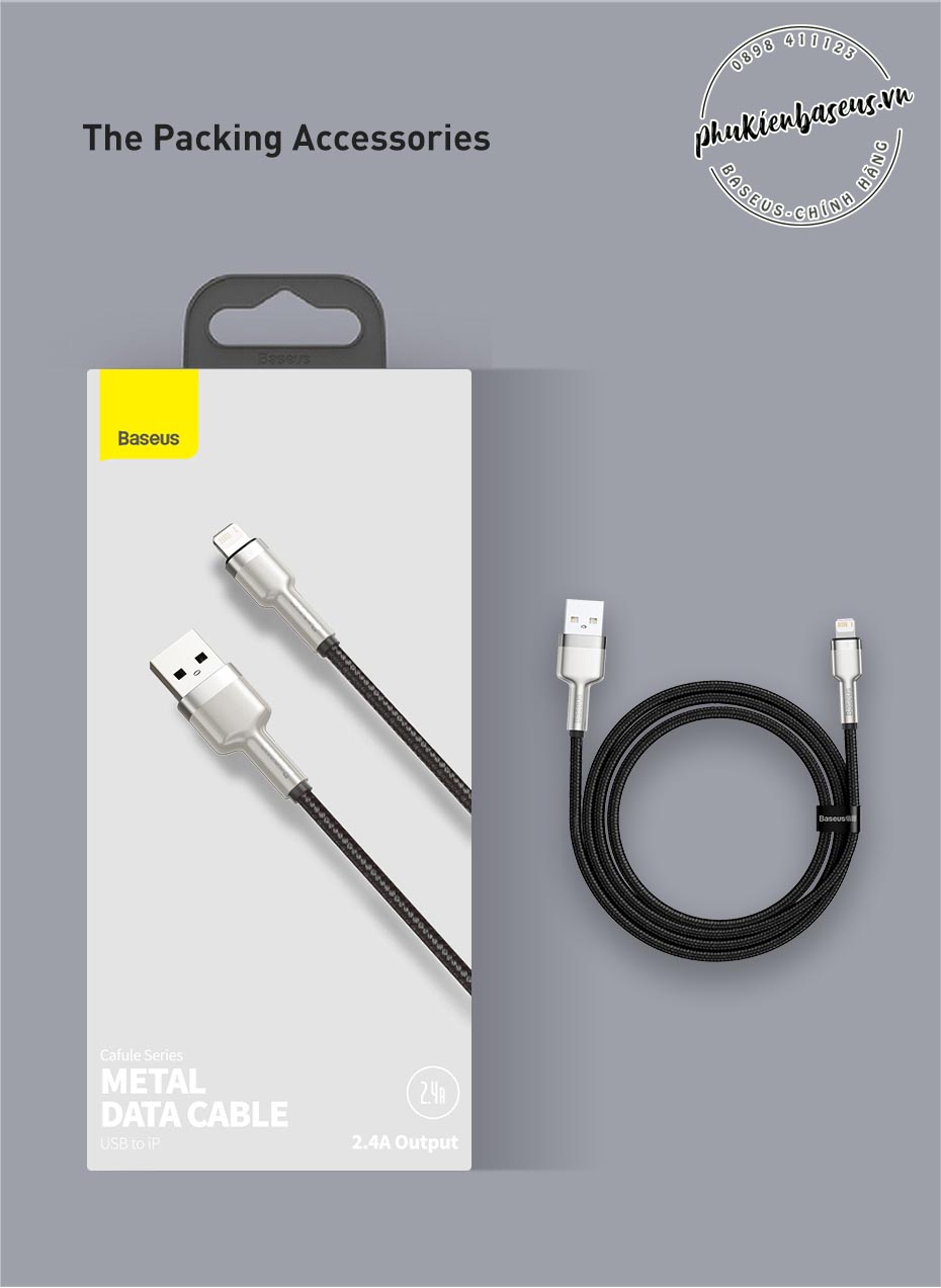 Cáp sạc nhanh USB Lightning, siêu bền Baseus Cafule Metal Series