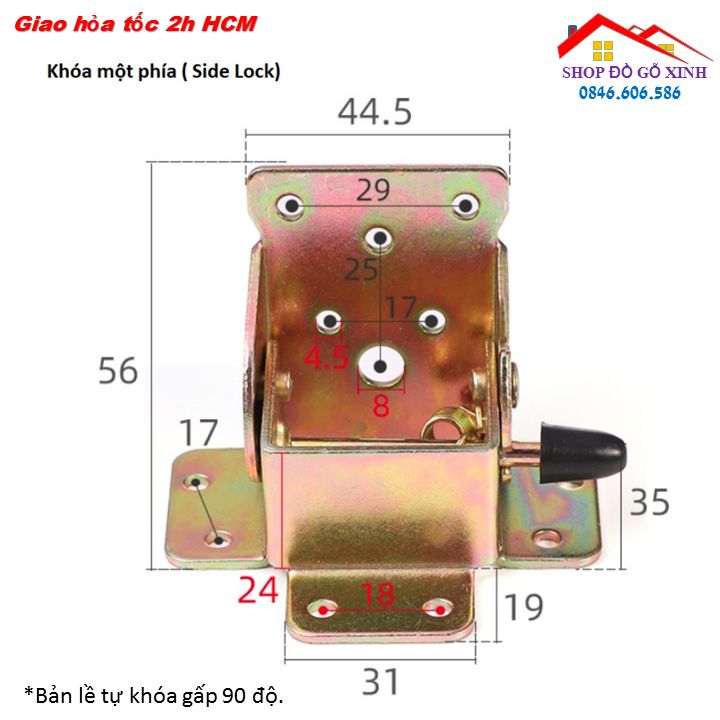 Bản lề tự khóa gập 90 độ (kèm ốc vít 1,5cm) kimkhihanoi