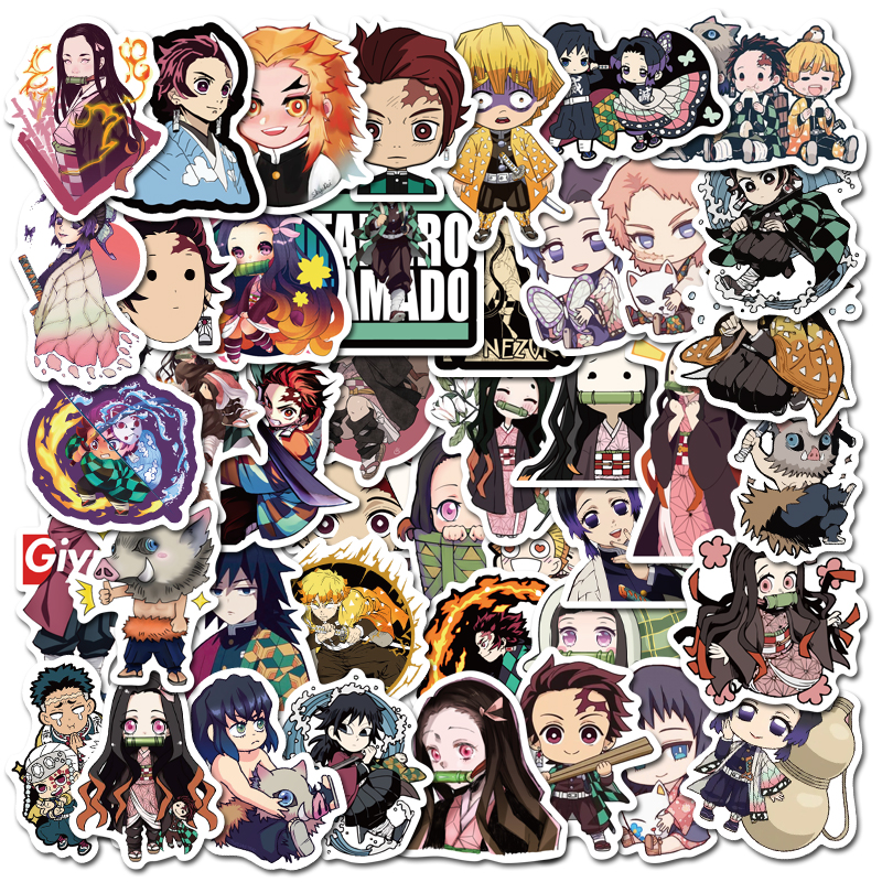 50 Pcs Cartoon Demon Slayer Waterproof Sticker Skateboarding Snowboard Retro Vinyl Sticker Graffiti Notebook Sticker