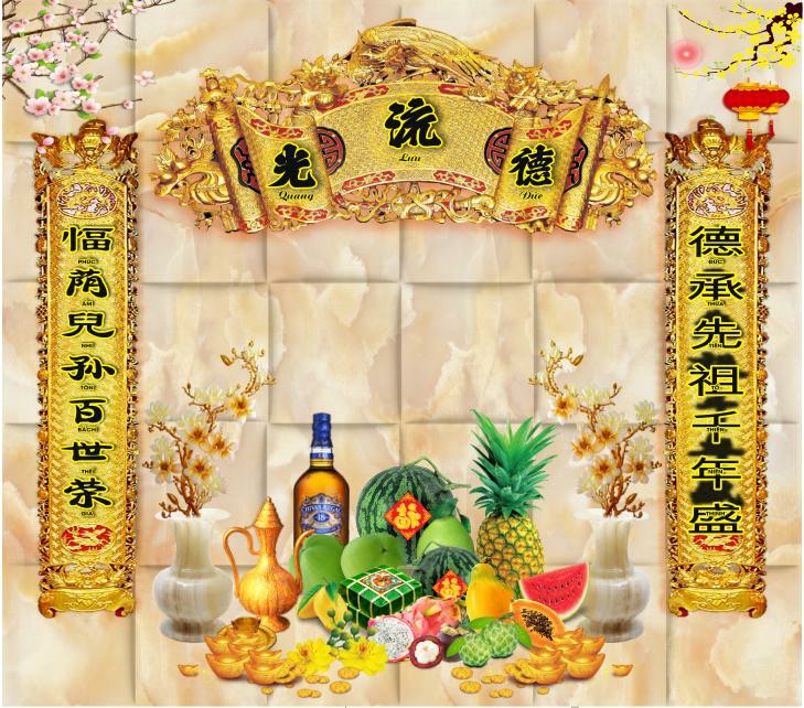 Tranh dán tường 3d trang trí ban thờ giá rẻ đẹp chất liệu decal pp keo sẵn bóc dán PK