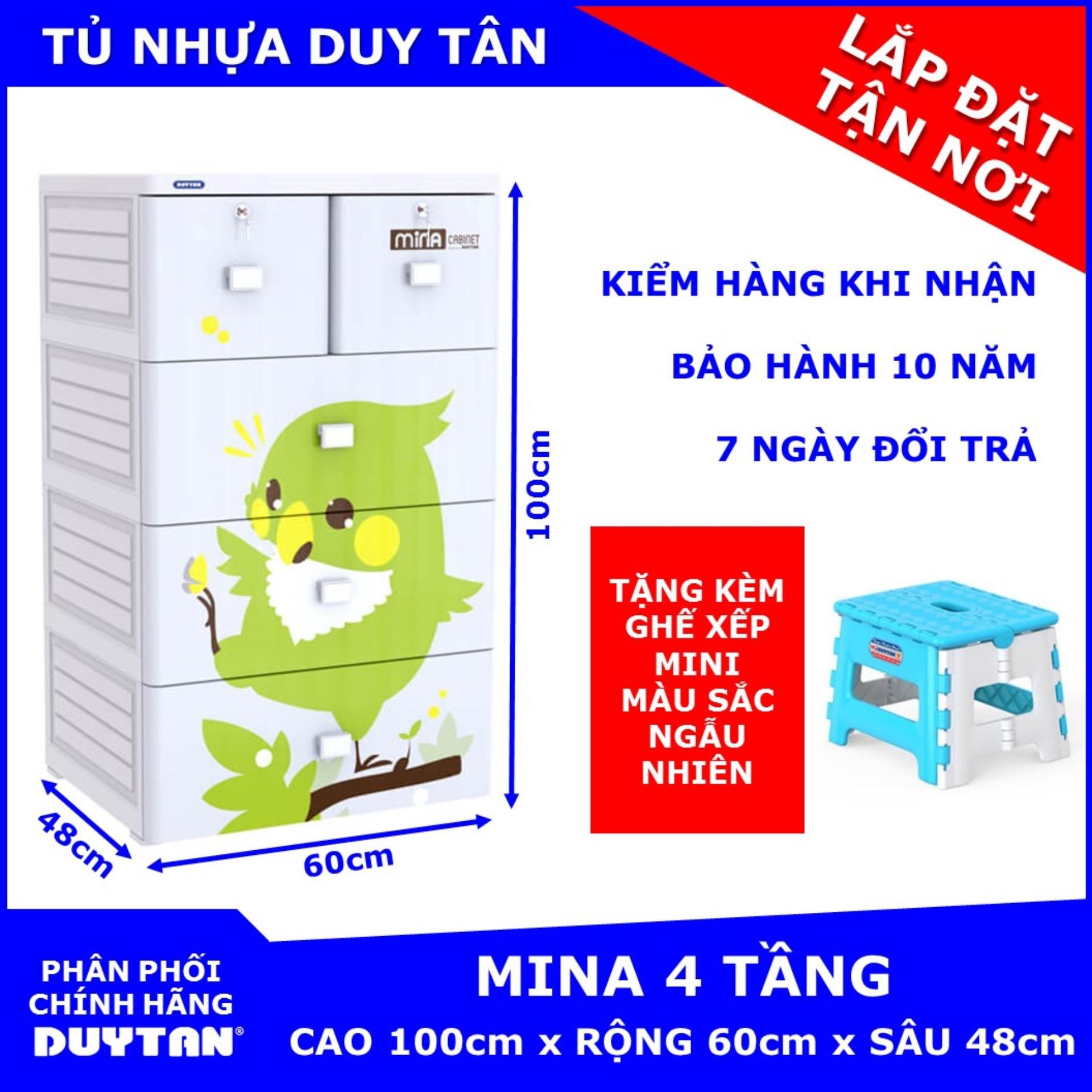 Tủ nhựa cao cấp Duy Tân MINA 4 tầng (Xám Chim) tặng kèm Ghế xếp mini Duy Tân màu sắc ngẫu nhiên