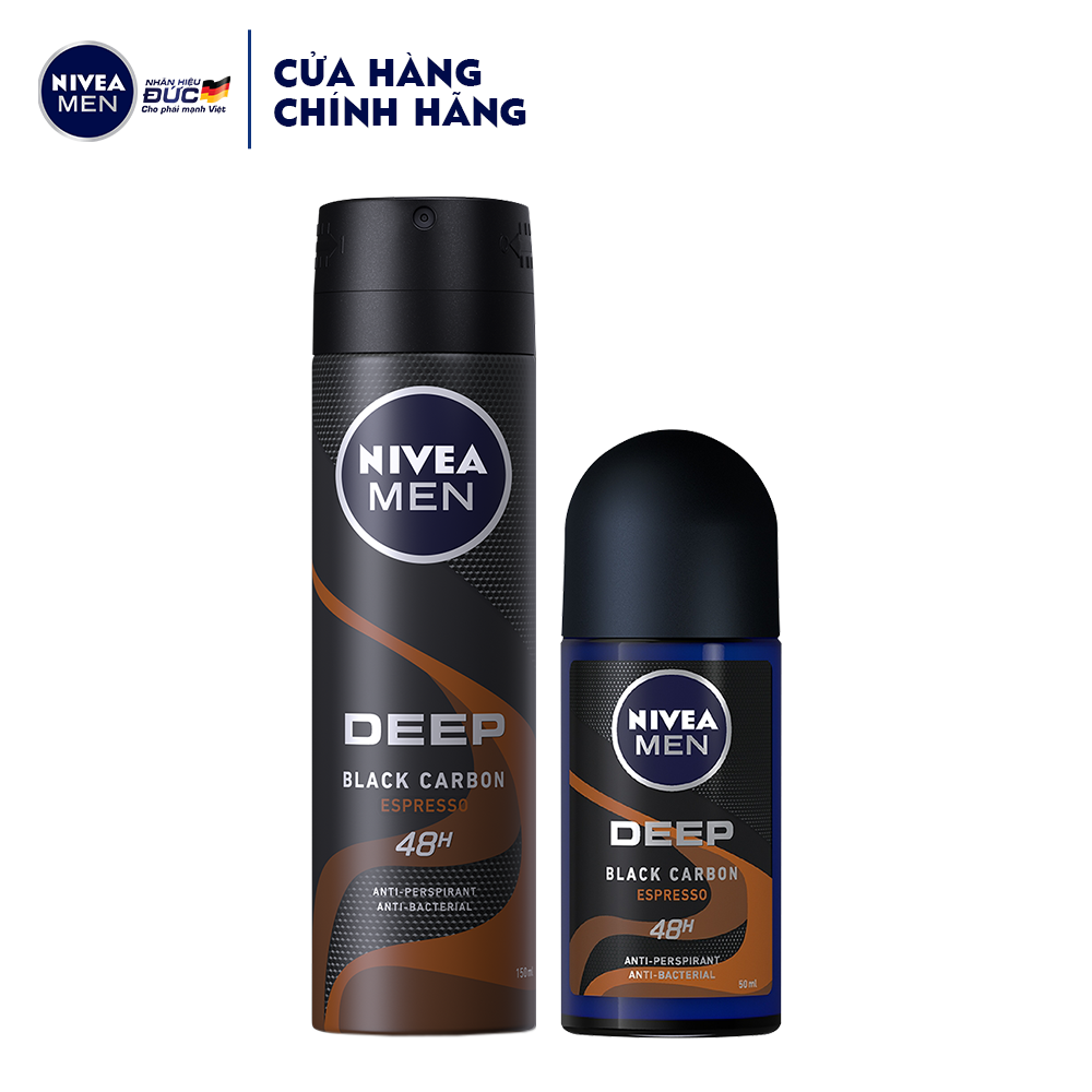 Combo Ngăn mùi cơ thể Nivea Than Đen hương Espresso (Xịt ngăn mùi 150ml & Lăn ngăn mùi 50ml)