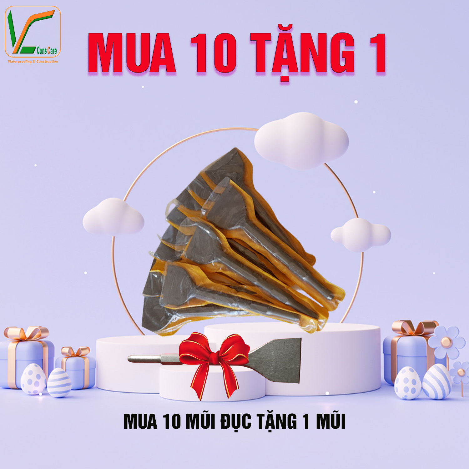 Mũi đục dẹt bê tông 7.5cm D17mm chui tròn