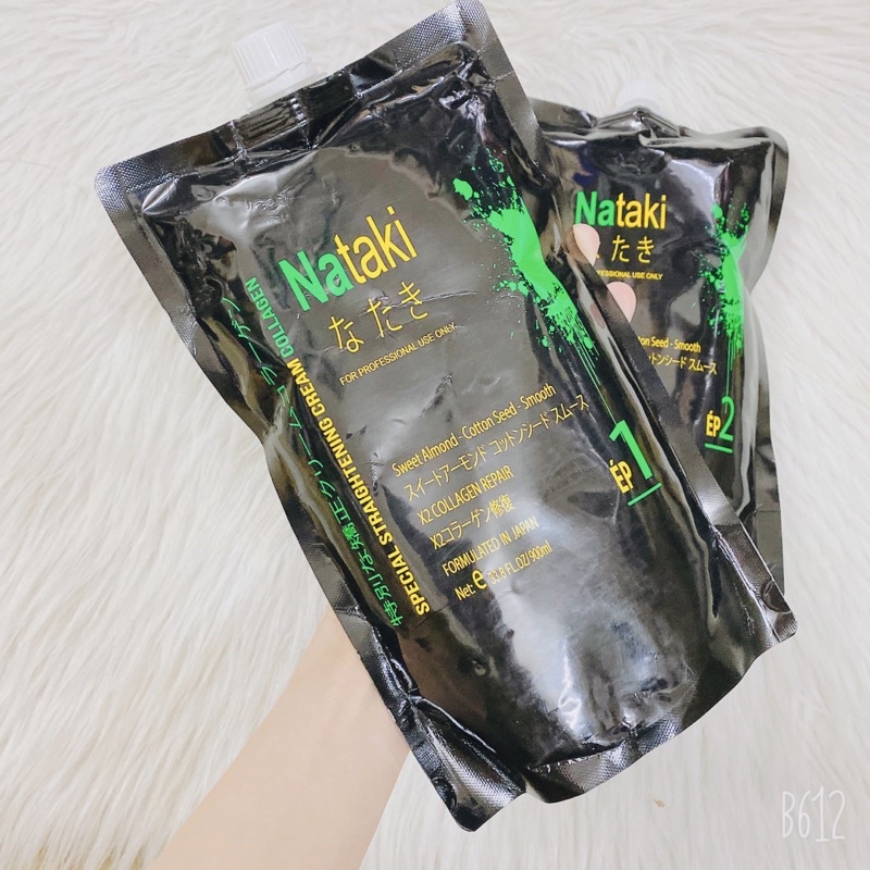Thuốc ép tóc 1 lần, Kem duỗi tóc collagen phục hồi tóc thẳng NATAKI nhật bản 900mlx2