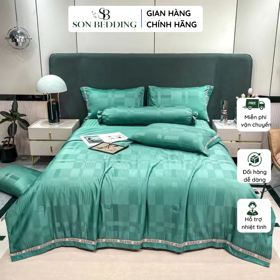 Bộ chăn ga gối phi lụa 5 món, bộ chăn ga gối phi lụa cao cấp chăn chần hè mềm mịn sang trọng