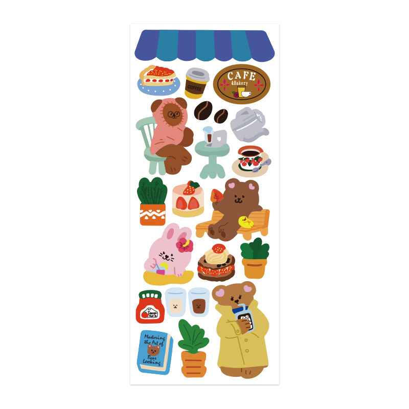 Nhãn Dán Hoạt Hình Sticker Gấu Coffee Shop Trang Trí Phong Cách Hàn Quốc Cute Dễ Thương 🐻