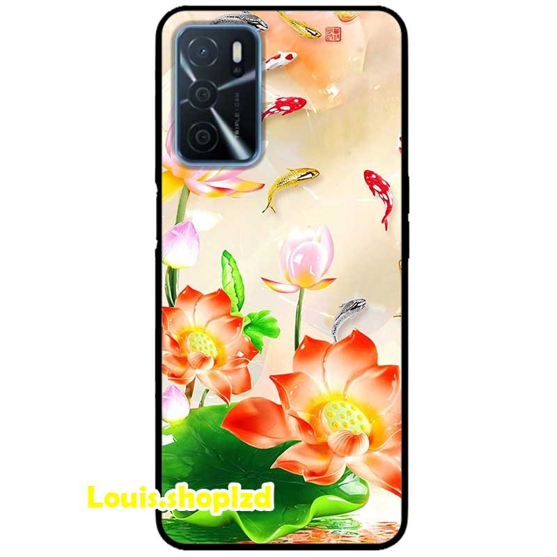 Ốp lưng dành cho oppo a16 mẫu sen đỏ và koi