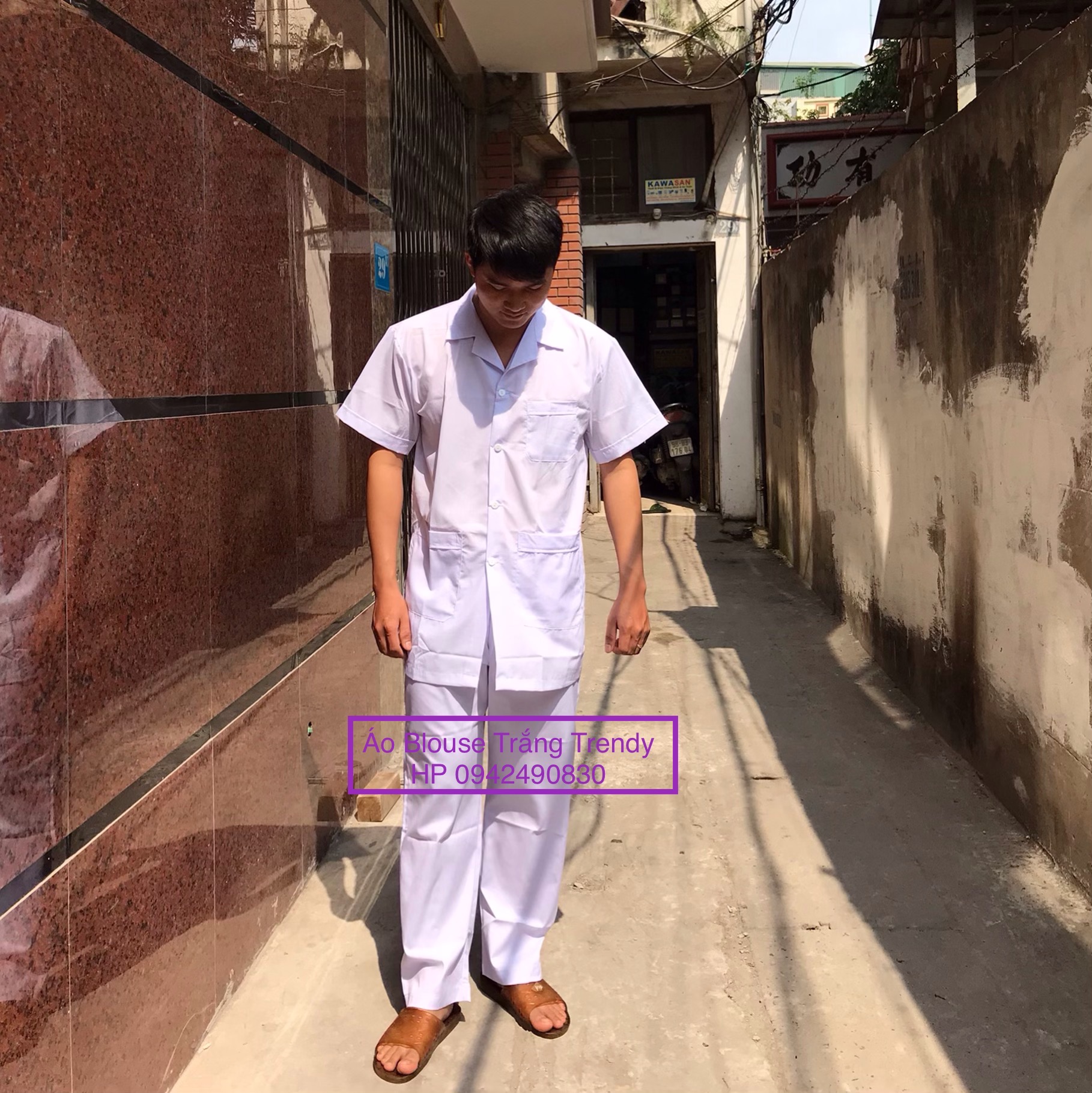 Bộ quần áo blouse dáng ngắn nam nữ cộc tay - quần áo điều dưỡng, y tá, dược sĩ cộc tay