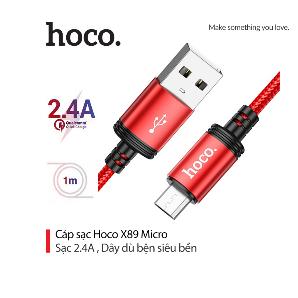 Cáp sạc 2.4A Hoco X89 Micro dây dù thiết kế đầu sạc chống gãy gập cho Android dài 1M