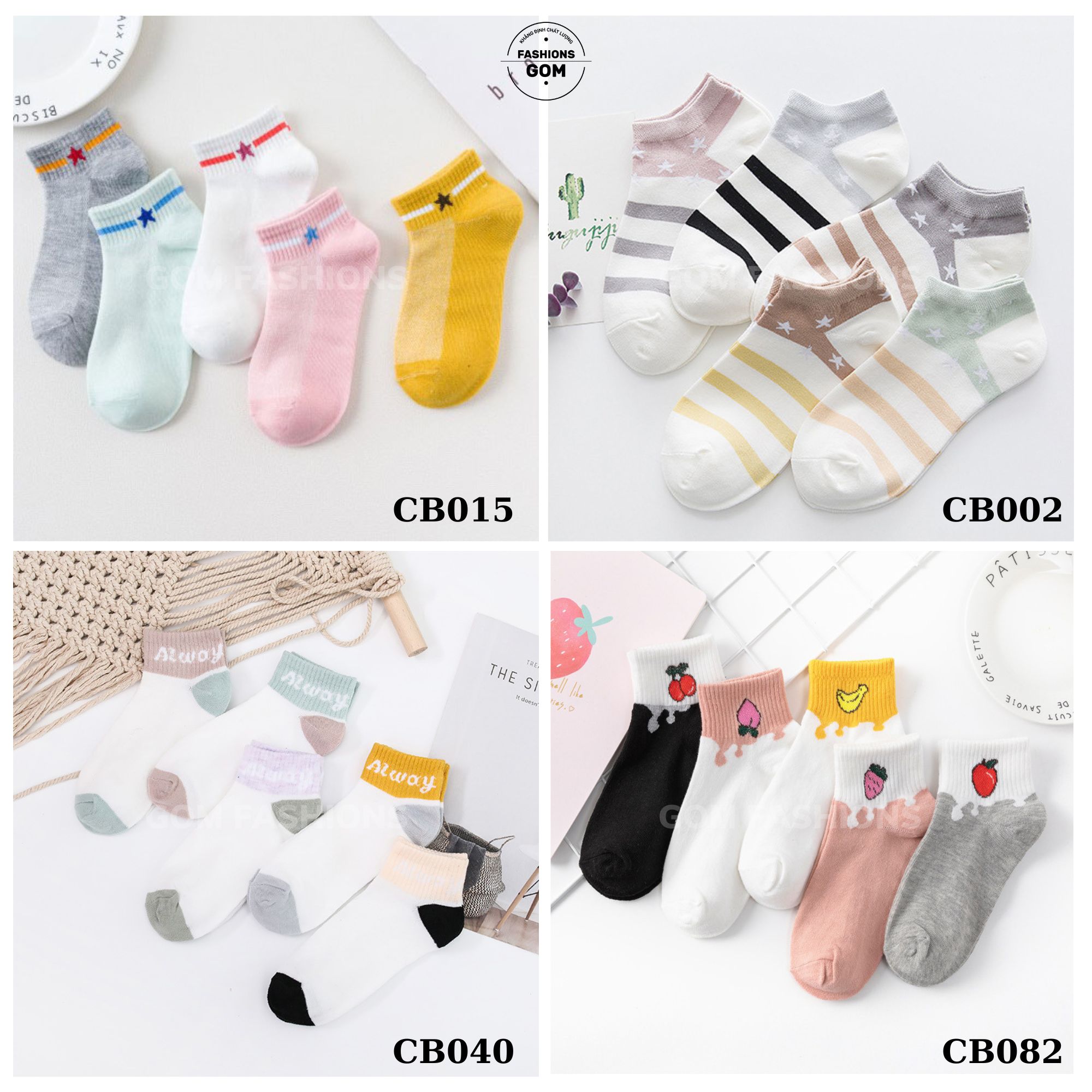 Set 5 đôi vớ nữ cổ ngắn vintage họa tiết dễ thương, tất chân nữ cute chất cotton thoáng mát khử mùi - CB5DOI