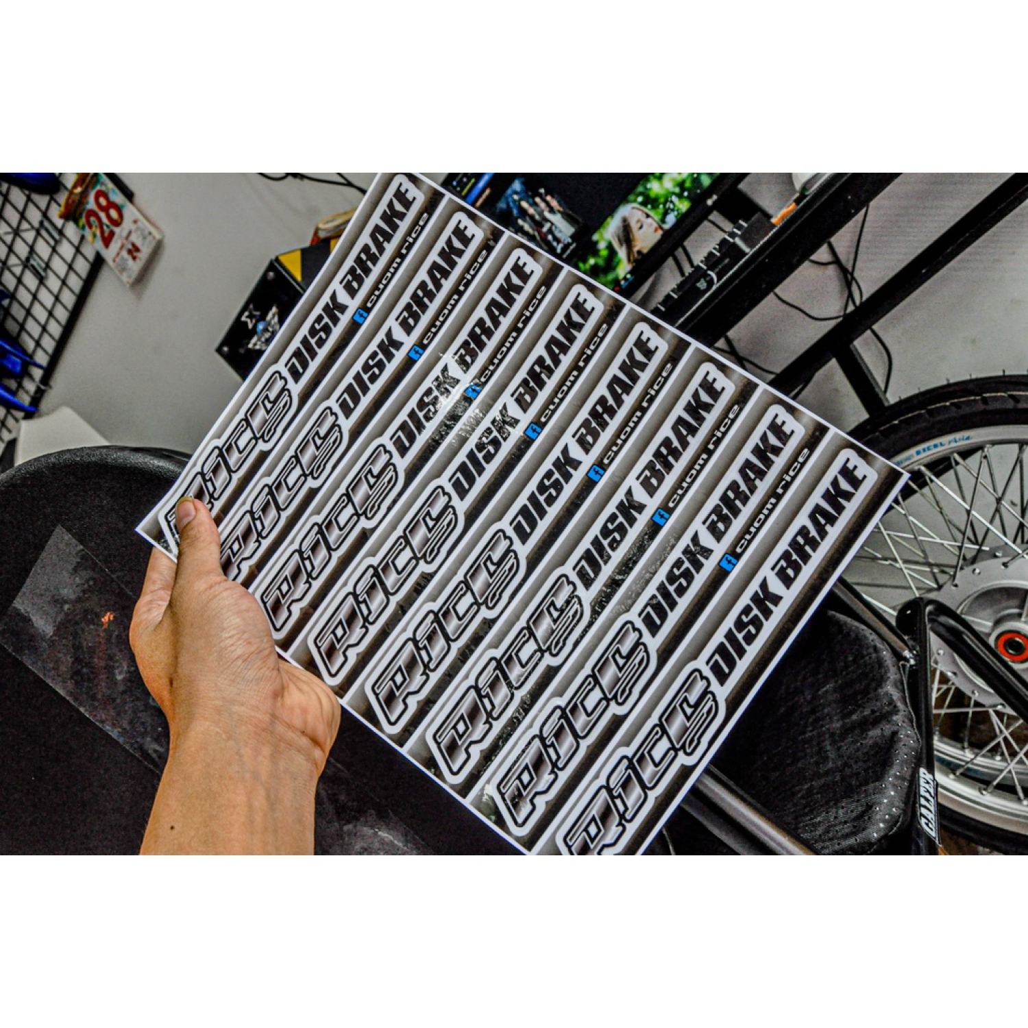 Tem Dán Phuôc Rice RC edition + Rice Disk Brake dàn cho phuộc màu sơn bạc ( 1 cặp )