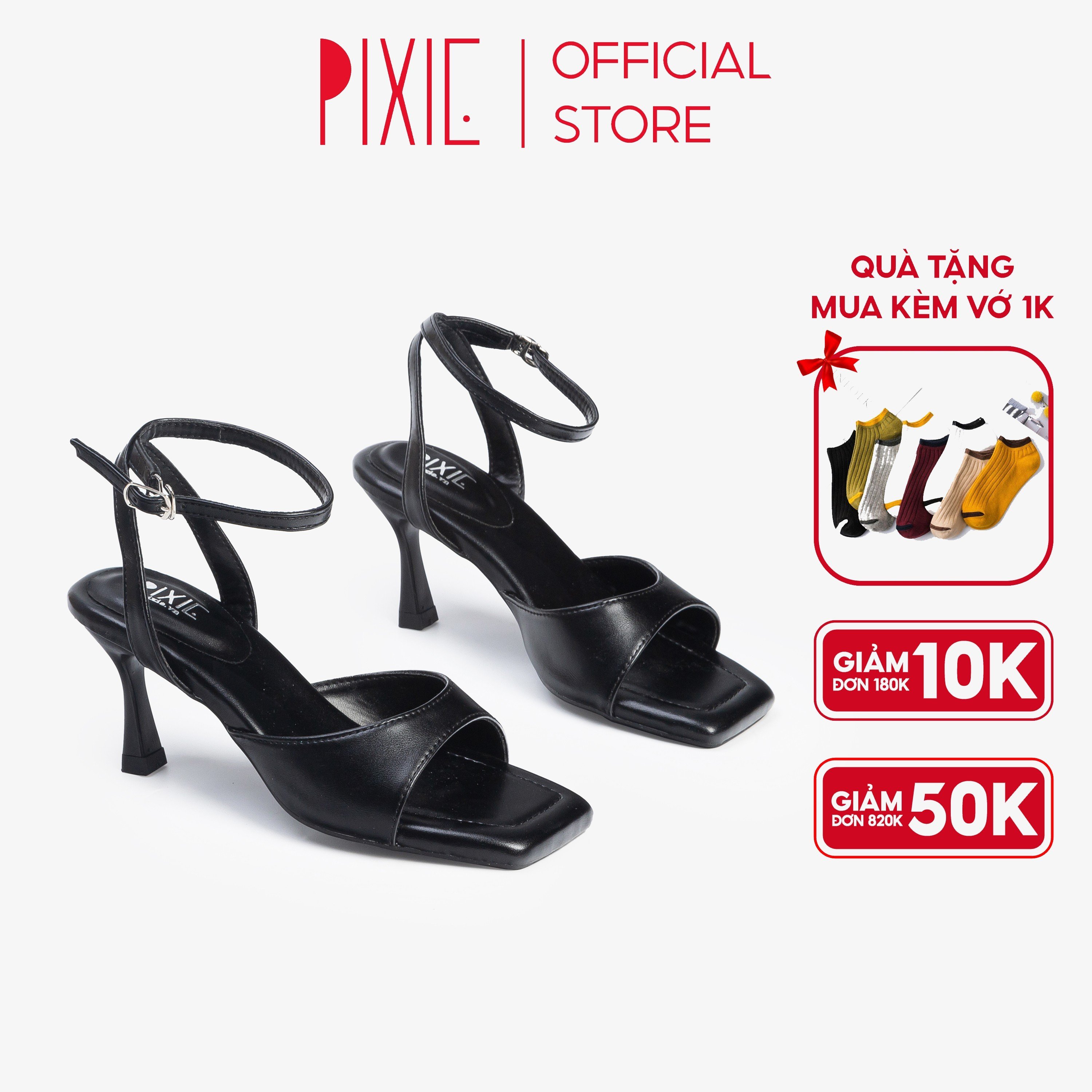 Giày sandal cao gót 7cm quai ngang pixie h113
