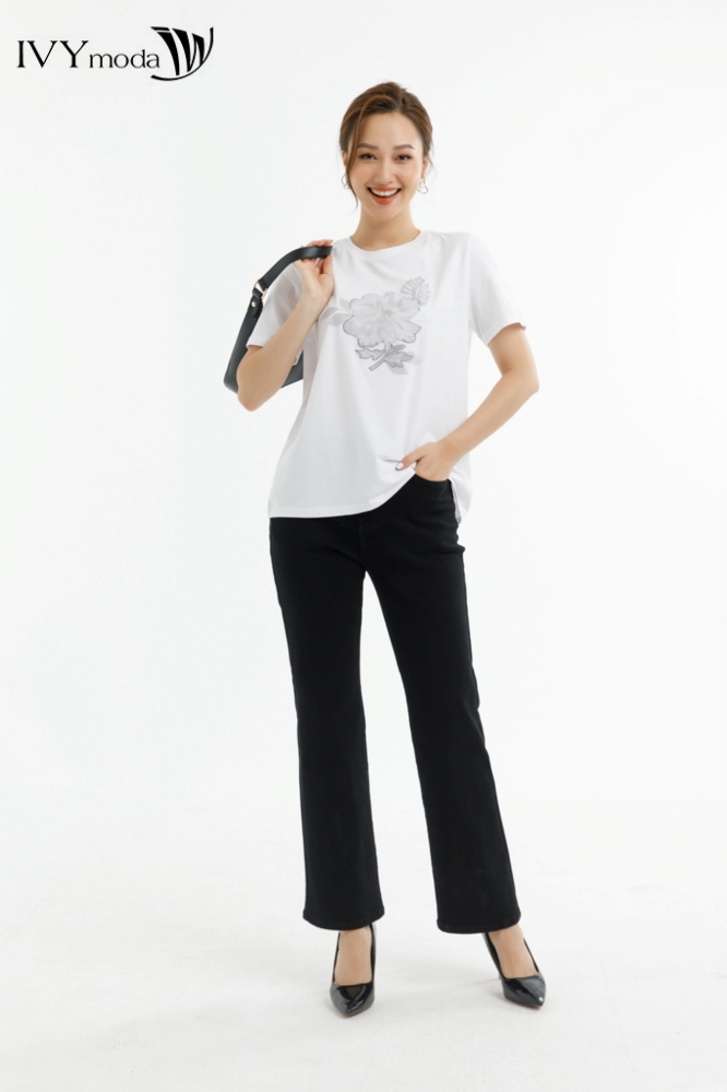 Áo thun đính hoa nổi IVY moda MS 57M7470