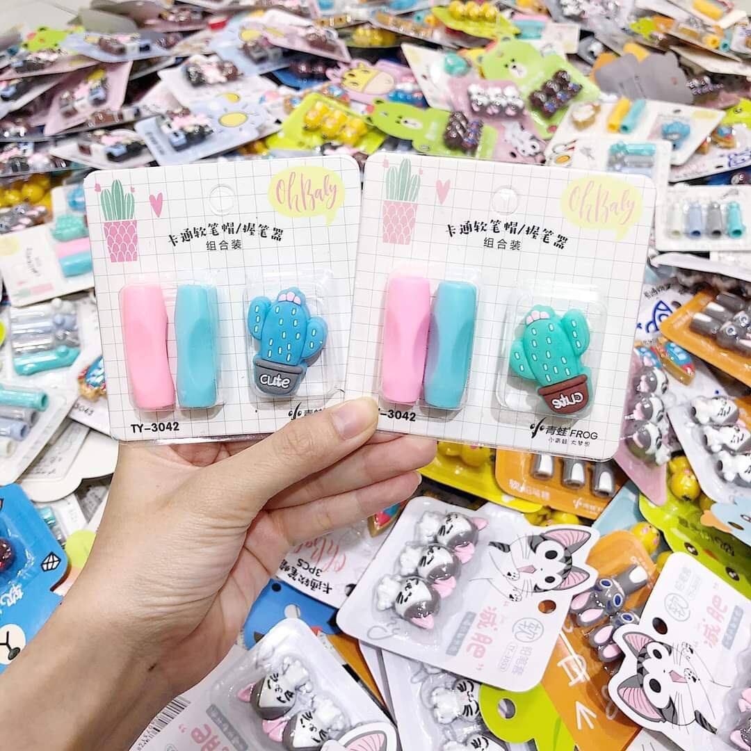 [MUA 2 GIẢM 5%]Set Nắp Đậy Bút Chì Chuốt Mẫu Thú Cute cho bé