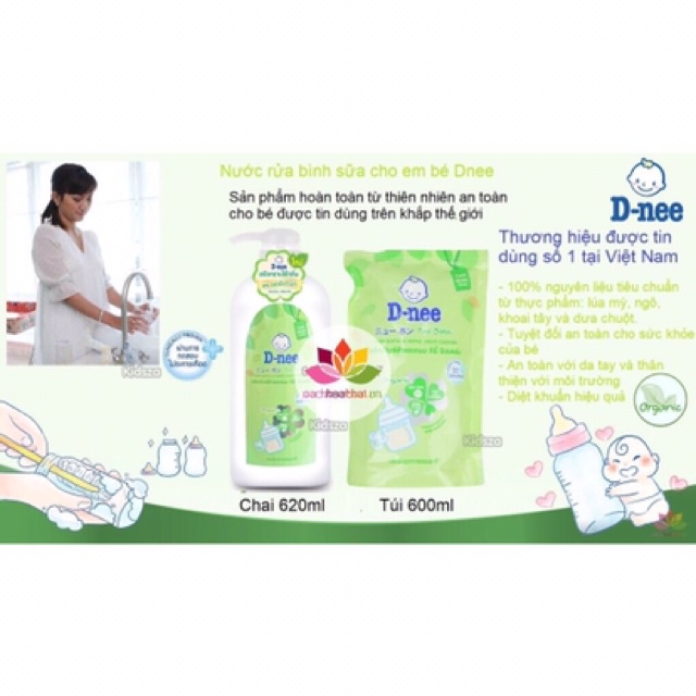 Nước Rửa Bình Sữa, Súc Bình Sữa Dnee Thái Lan Organic (dạng chai & túi xanh lá)