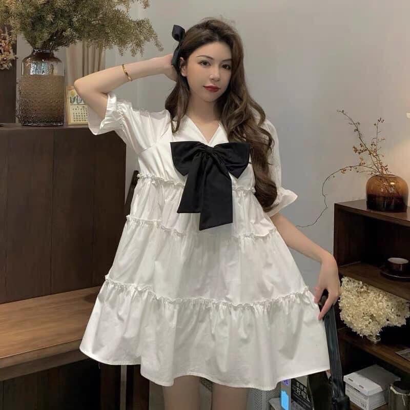 [KÈM ẢNH THẬT] Đầm babydoll đính nơ cổ v tay bồng VH47 hàn quốc, PHUONGMART, đầm nữ xòe, đầm ullzang xếp tầng, đầm công chúa, đâm tiểu thư, đầm nữ dễ thương, đầm trắng đính nơ, đầm trắng xòe, đầm babydoll ullzang