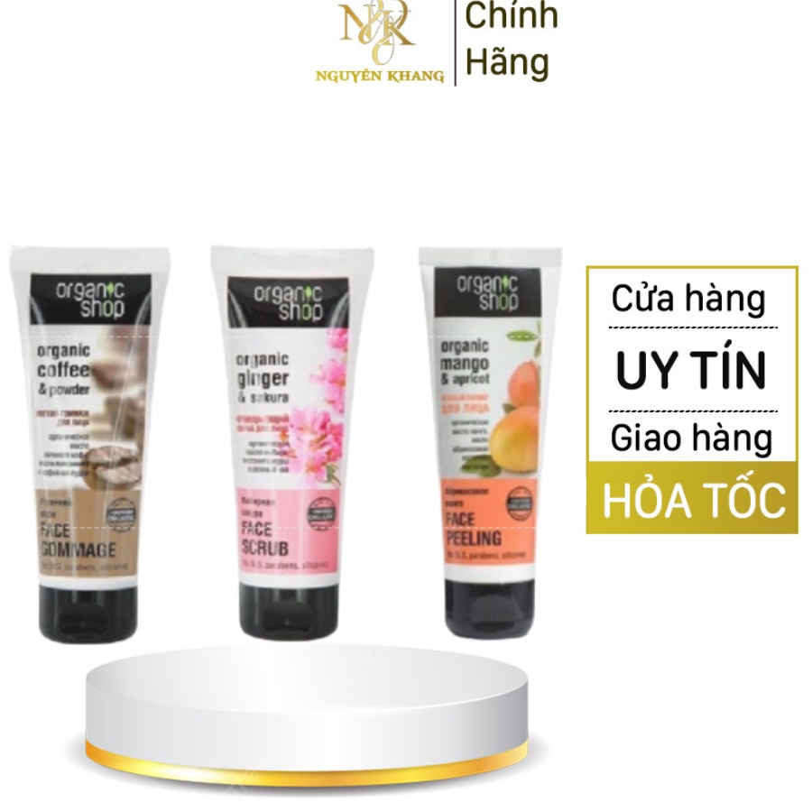 Tẩy Da Chết Mặt Organic Shop,Tuýp 70g TDC Mặt Cafe Hoa Anh Đào Kem Tẩy Da