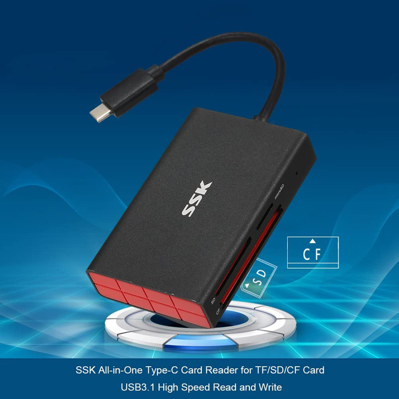 Đầu đọc thẻ nhớ typeC 3.1 SSK SCRM340 - đọc thẻ TF/SD/CF (Đen) - Nhất Tín Computer