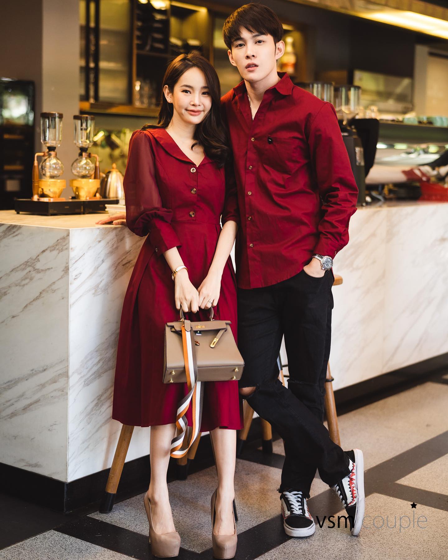 [HCM]Set đồ đôi nam nữ đỏ phối tay voan