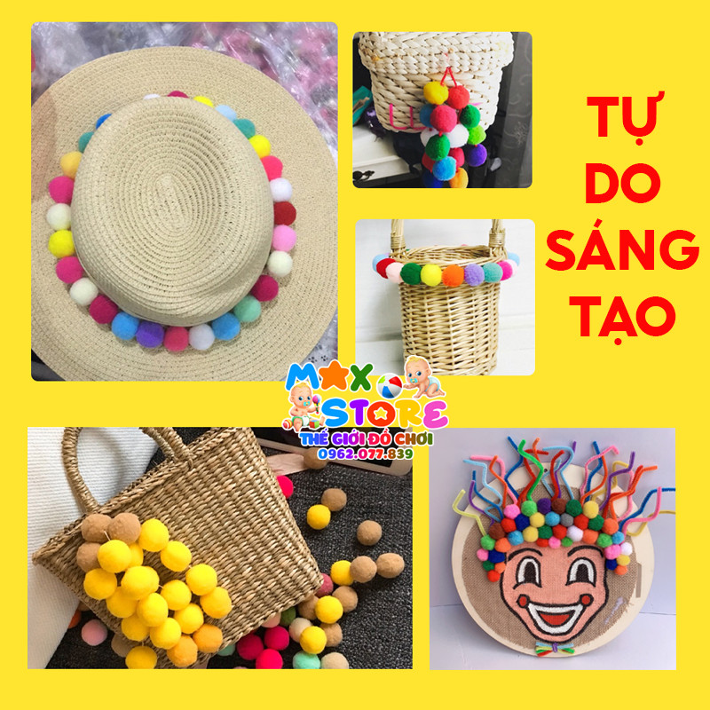 [Tặng kẹp nhựa] Túi Hạt PomPom Kích Thước Từ 1cm - 3cm Màu Sắc Đa Dạng
