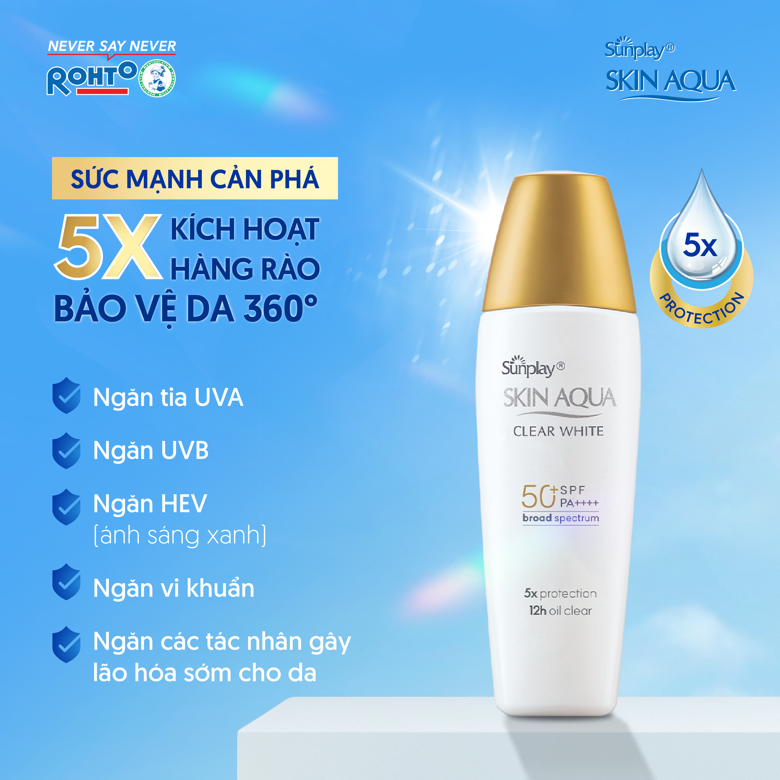 Kem chống nắng Skin Aqua dưỡng trắng, kiểm dầu, dùng hàng ngày dạng sữa Sunplay Skin Aqua Clear White Eco Việt Nam SPF50, PA++++ 55g