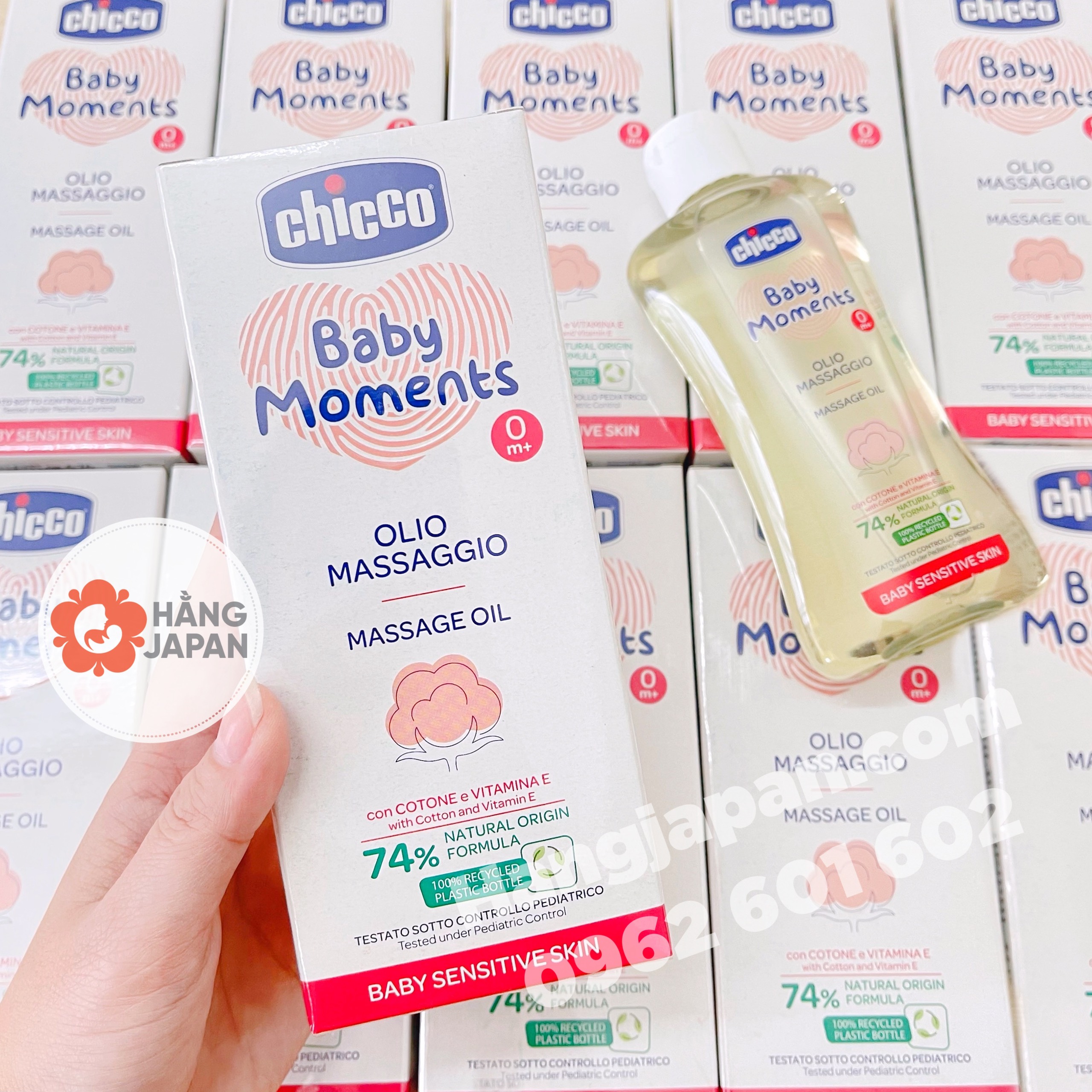 Dầu massage Chicco hạt bông cho bé 0M+ chai 200ml - Hàng Ý