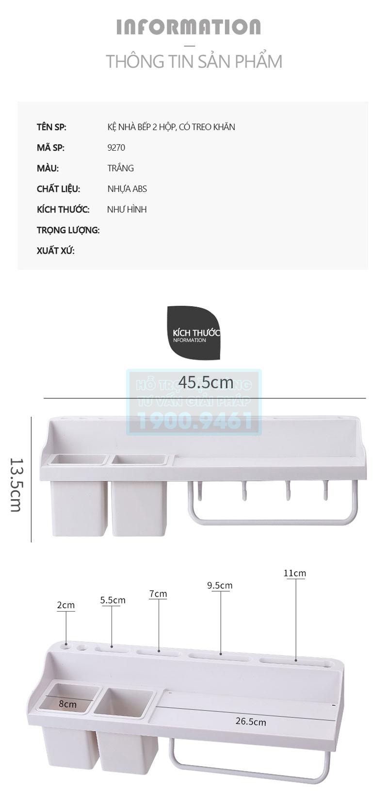 Kệ nhà bếp 2 hộp, có treo khăn 9270