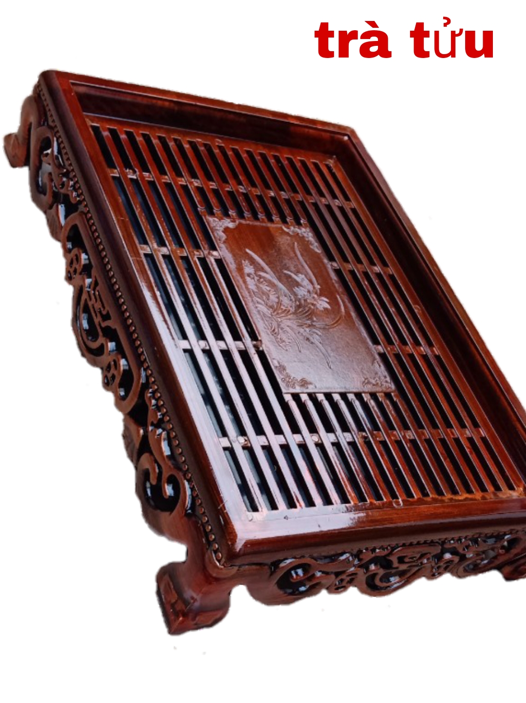 bộ khay trà giả gỗ kiểu nan tre đựng ấm chén bát tràng