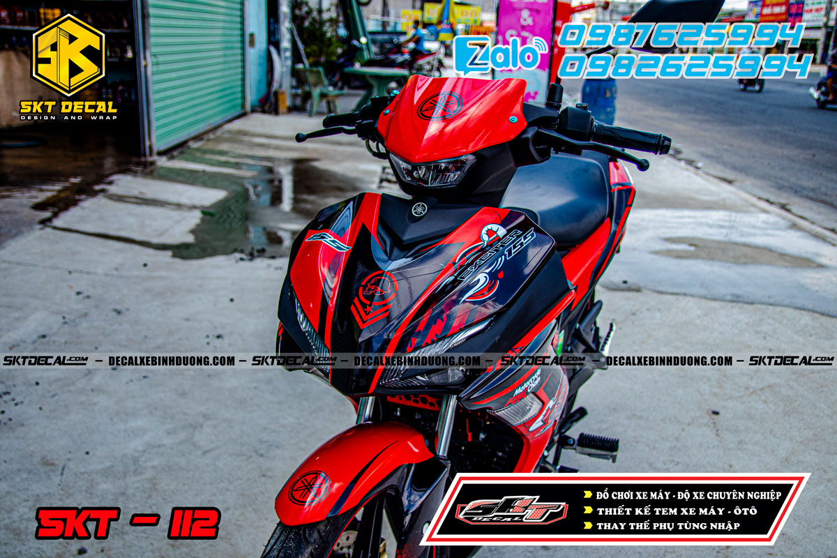 tem trùm exciter 155 đỏ đen decal mccal bóng 112