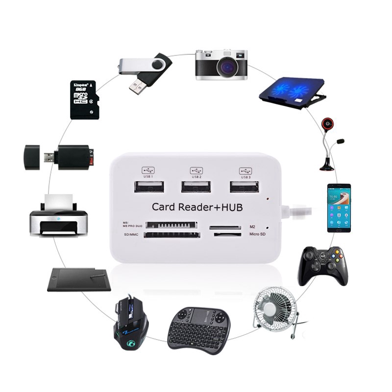 480 mbps5 Mbps Mini USB 2.0 Network Hub Card Reader High-Speed USB Hub COMBO with MS SD M2 TF Card Reader 3 Port USB Splitter for Laptop