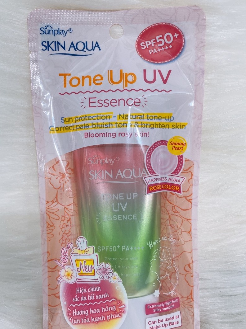 [HCM]Tinh chất chống nắng nâng tông dành cho da khô/thường Sunplay Skin Aqua Tone Up UV Essence Happiness Aura (Rose)50g