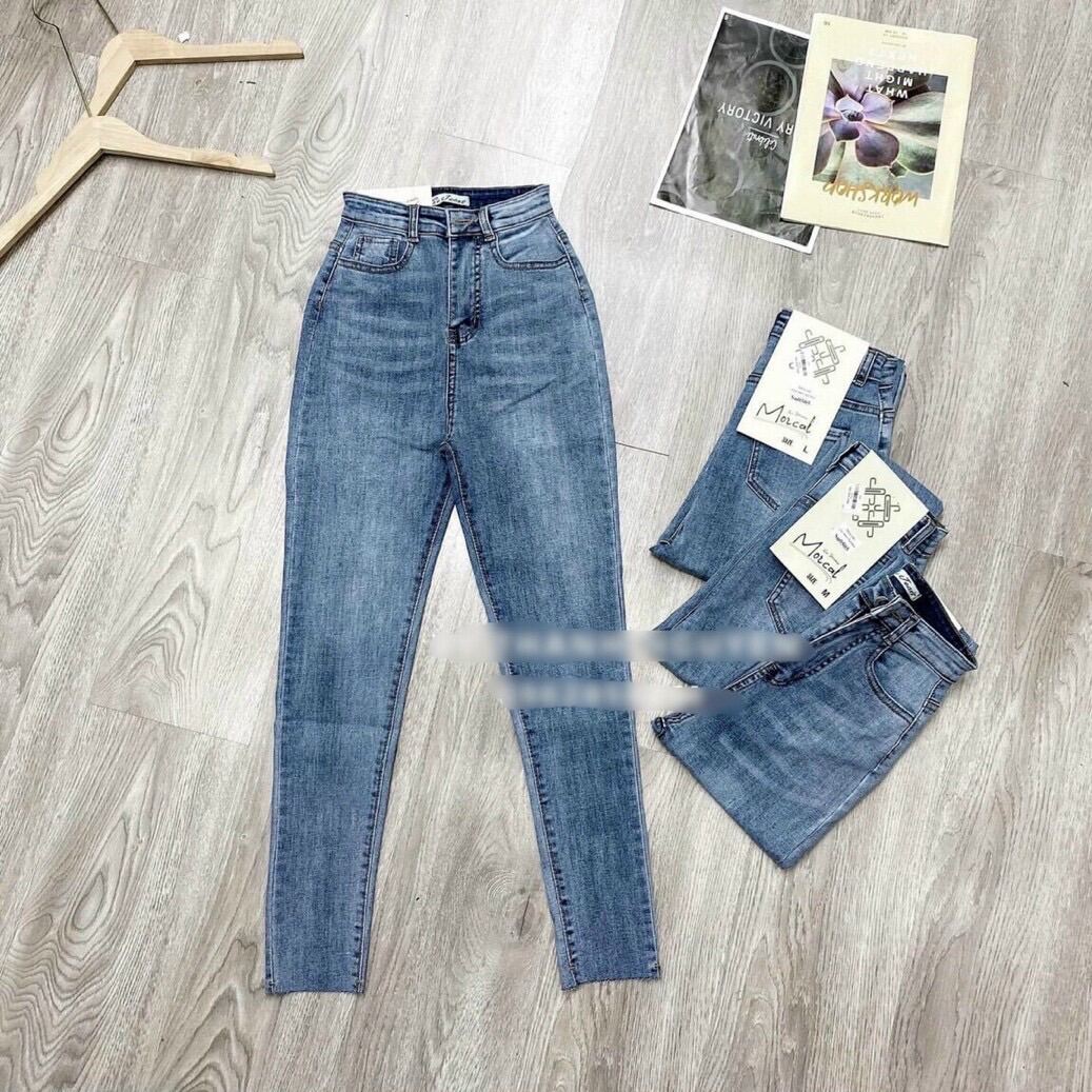 Quần Jeans Dài Lưng Cao Co Giãn Trơn